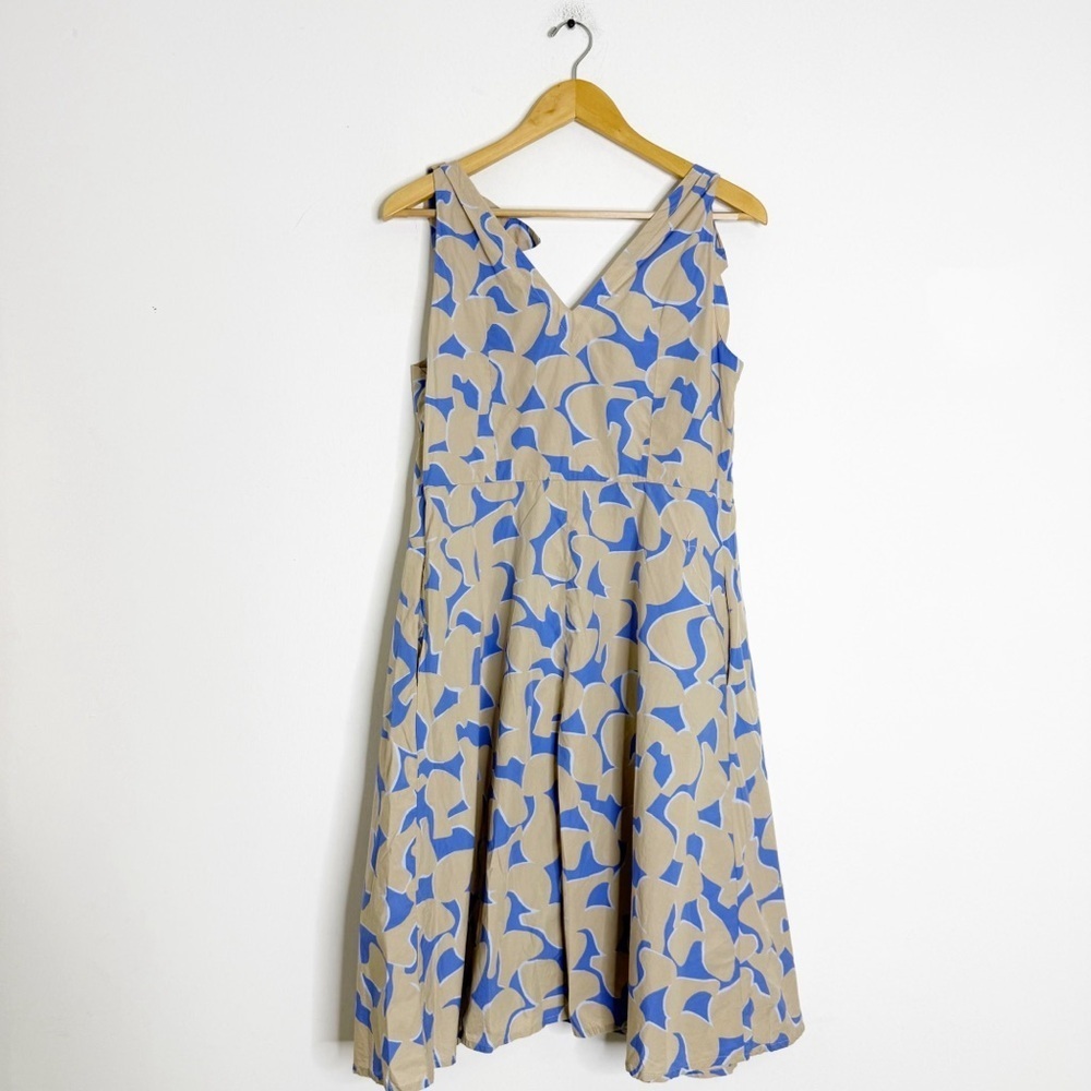 Rosso 35 Abstract Print Tie-Shoulder Dress Blue Beige Size 6 - Picture 2 of 5